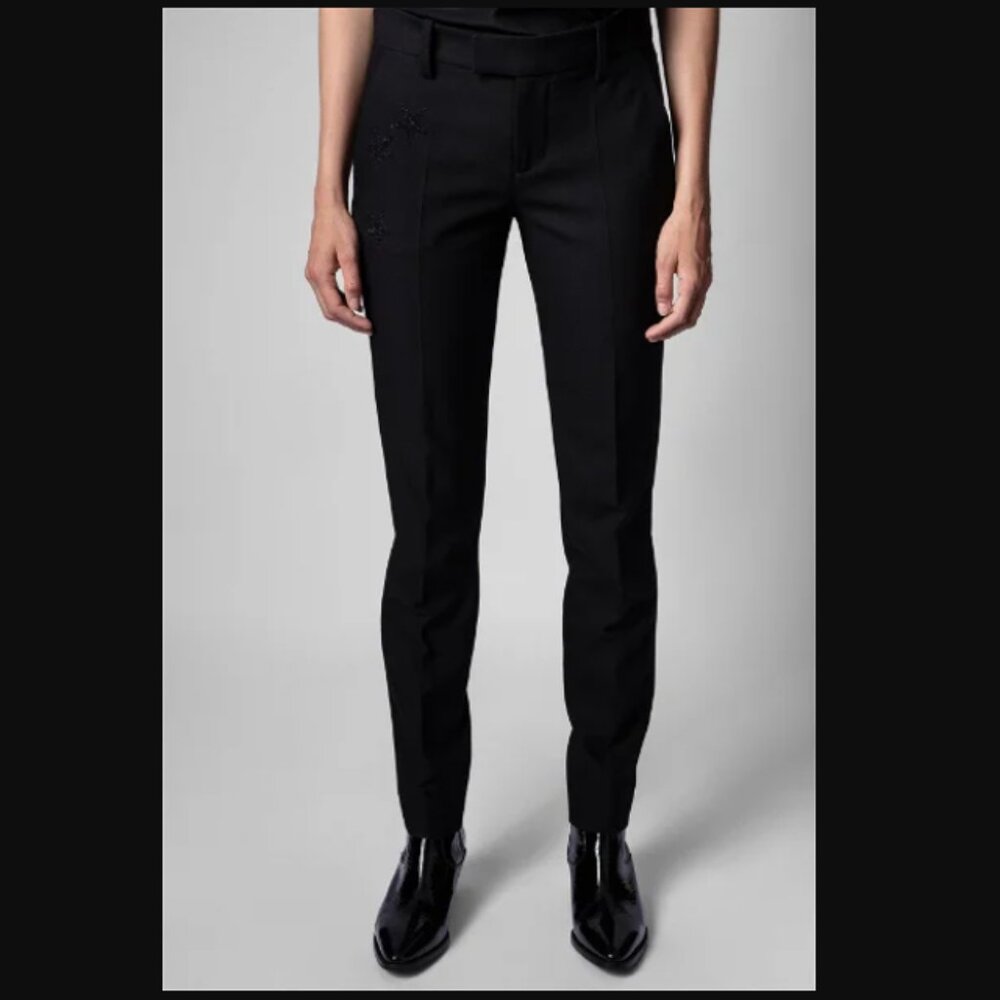 NWT Zadig & Voltaire Black Prune Strass Trousers - size 34, XS
